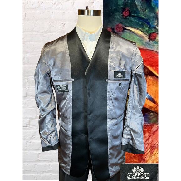 Stafford Tuxedo Jacket 40R Mens Black Suit Coat Jacket Only - Picture 6 of 14